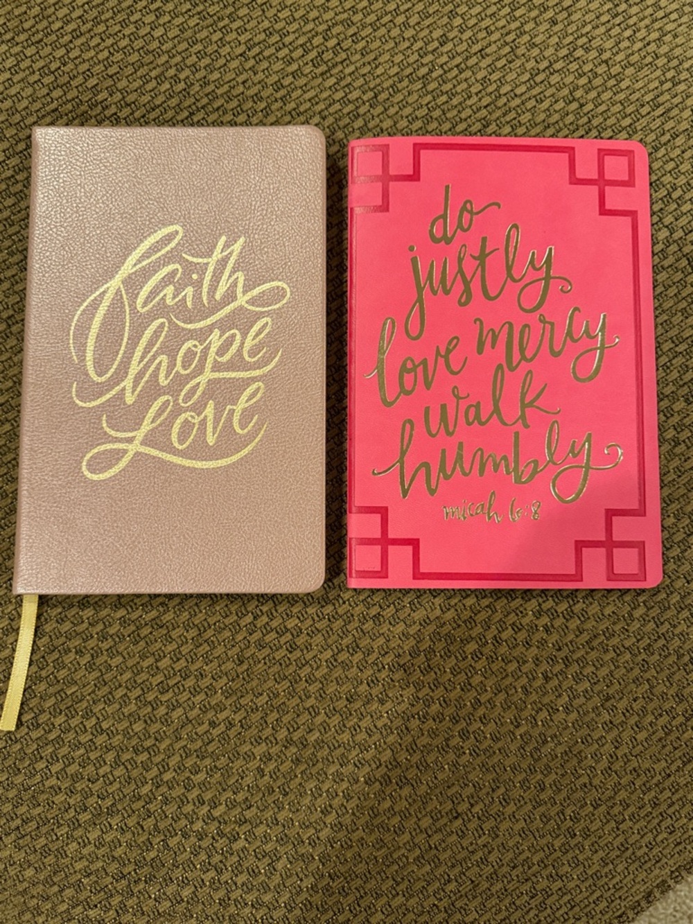 New Faith Hope Love & Do Justly Pink Journals - Set of 2